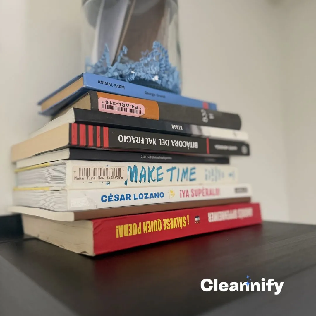 After bedroom shelf cleaning in Charlotte showing cleaner books and shelf surface