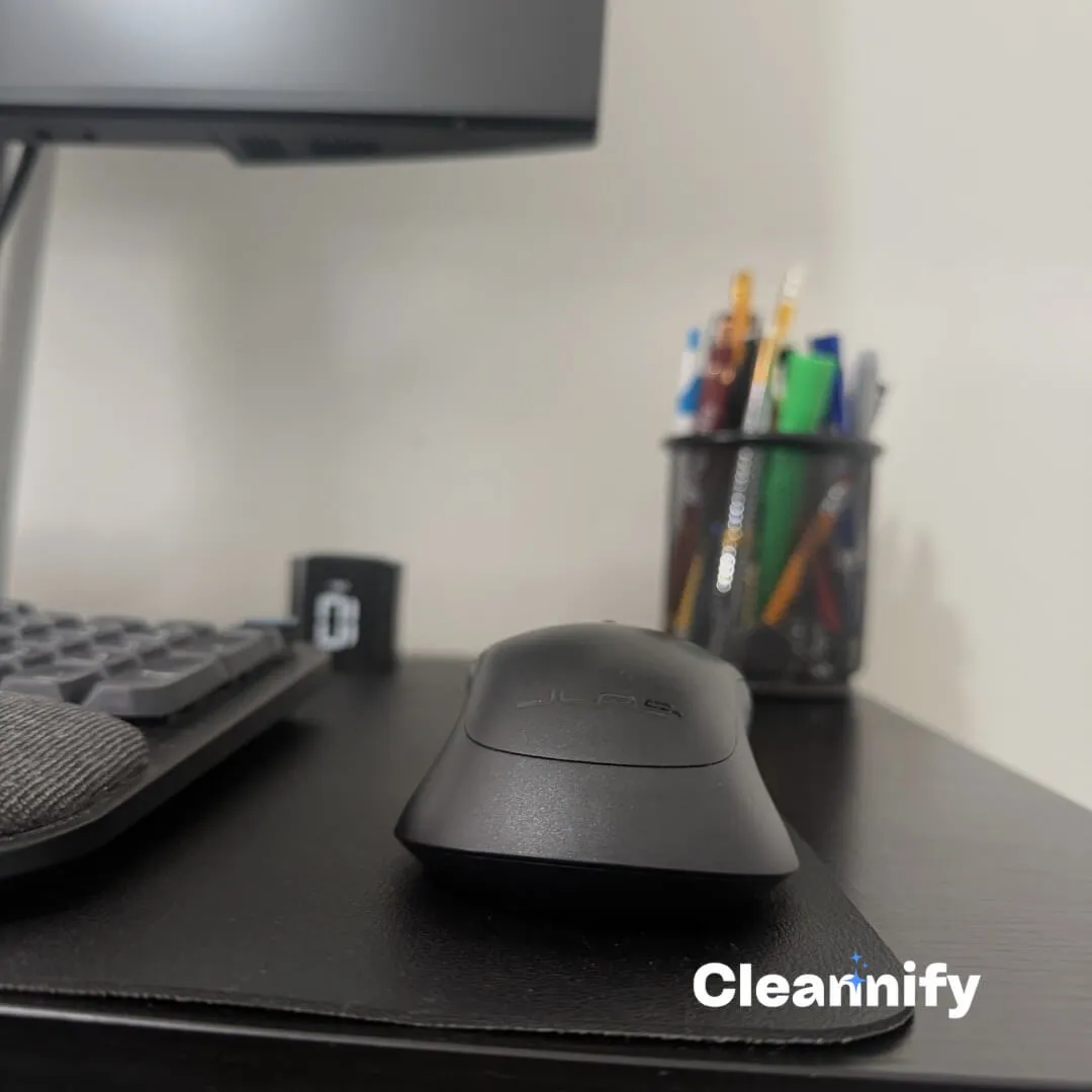 After home office cleaning in Charlotte showing a clean black desk